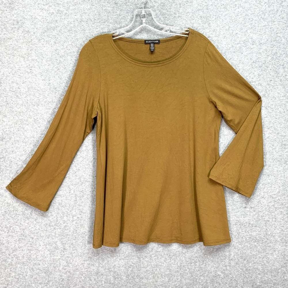 Eileen Fisher Ivy Crewneck Long Sleeve Stretch Jersey‎ Tunic Medium Golden Brown